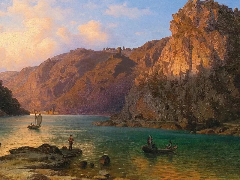 1829-Joseph Jansen - Vista del Drachenfels e del Rolandsbogen